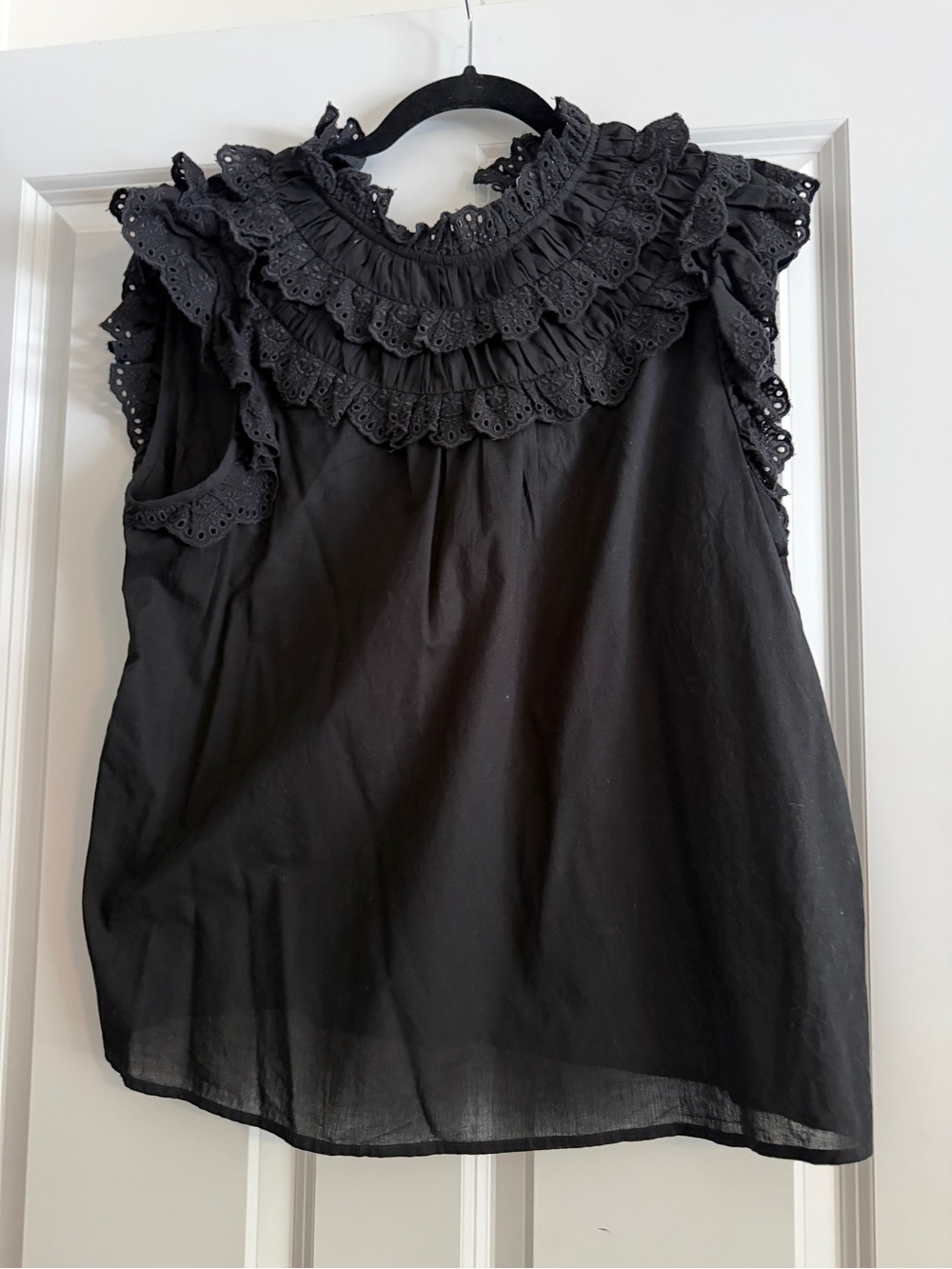 Boden Women’s Black Ruffle Eyelet Sleeveless Top